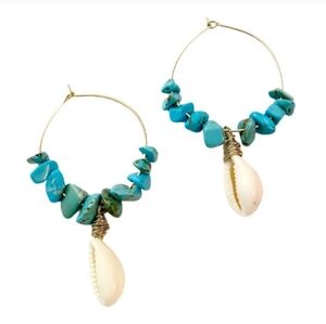 Free People Cowrie Shell Turquoise Hoop Earrings